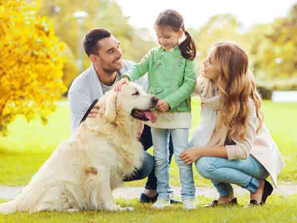 Family in the park with their dog.