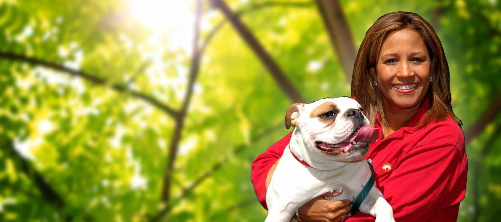 Joanne with bulldog.